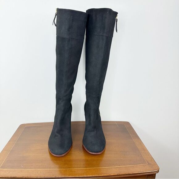 Cole Haan Davenport Tall Black Pebbled Nubuck‎ Leather Stacked Block Heel Boots - Picture 4 of 15